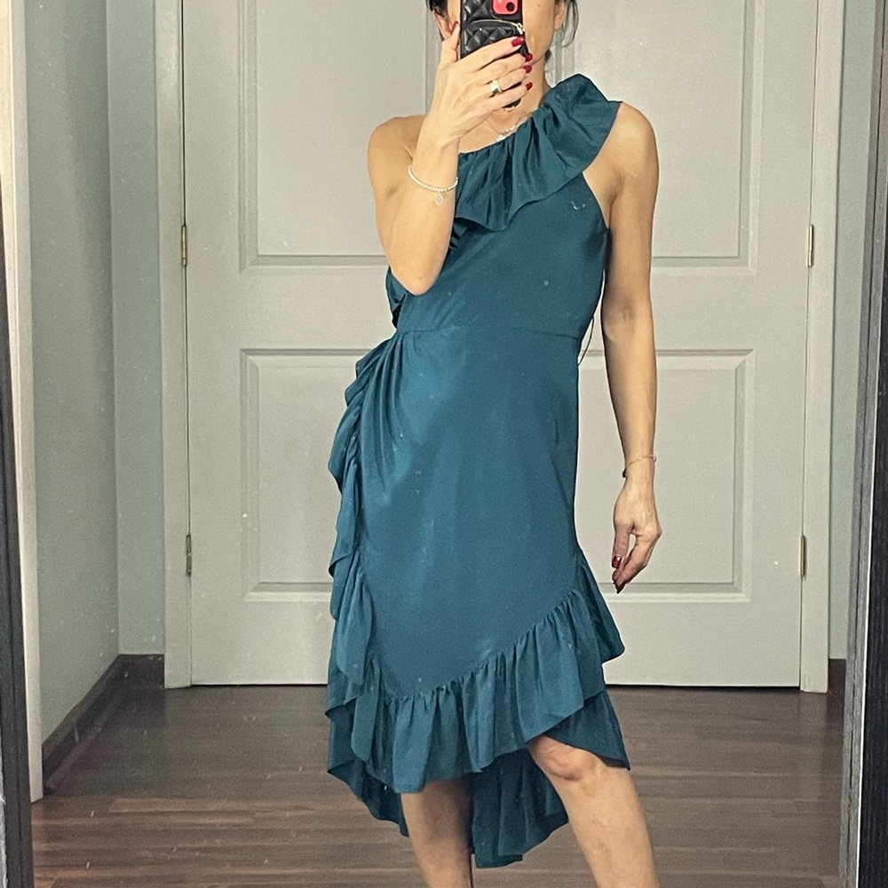 Jill Stuart Collection 100% Silk Ruffle One Shoulder Dress size 4 NWT - Picture 2 of 15